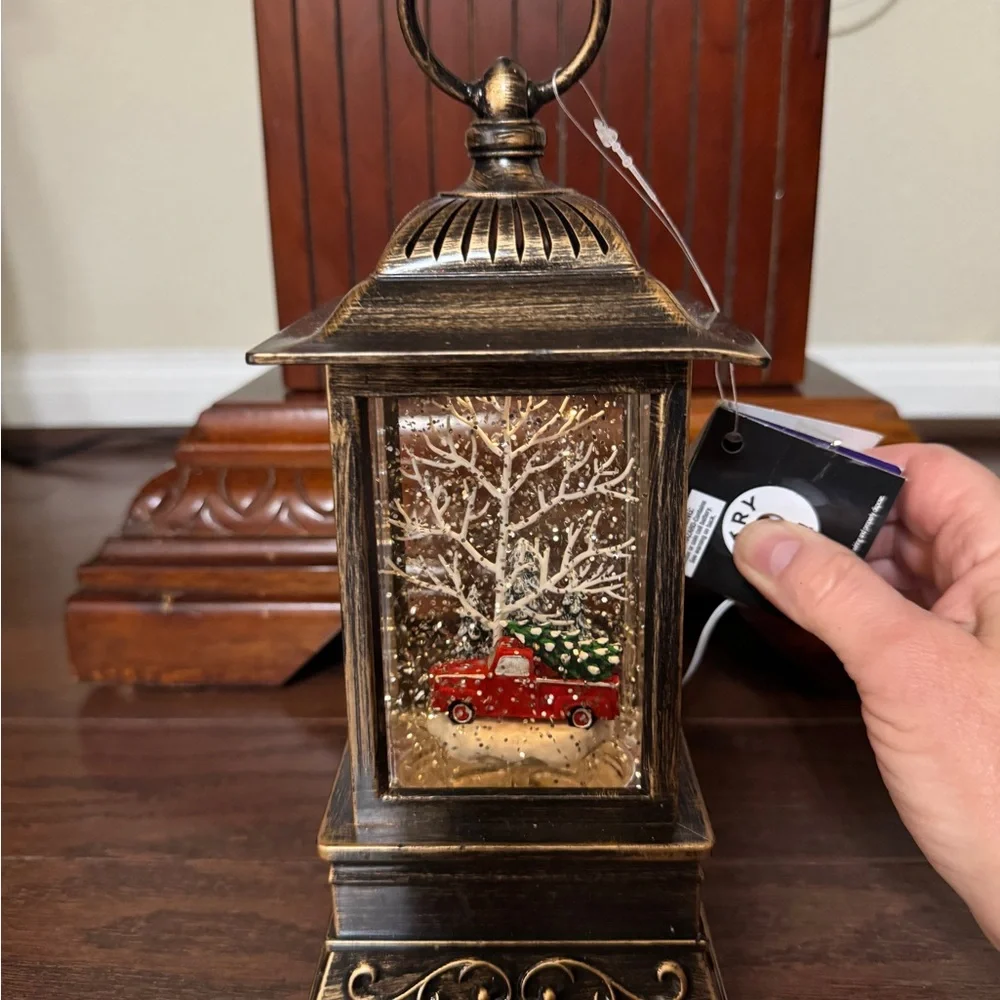 Vintage Bronze Lantern with Snow Globe Scene